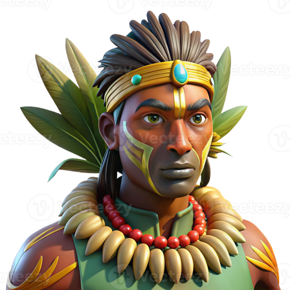 serene abstract Portrait of a tribal warrior adorned with vibrant face paint and feathers, dappled sunlight filtering through a forest canopy, National Geographic style 4K png
