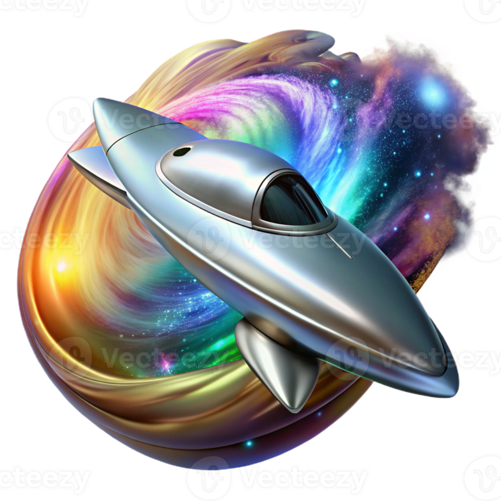 impressive artistic A sleek, silver spaceship warping through a swirling nebula, vibrant colors, dynamic lighting, art deco style 4K png