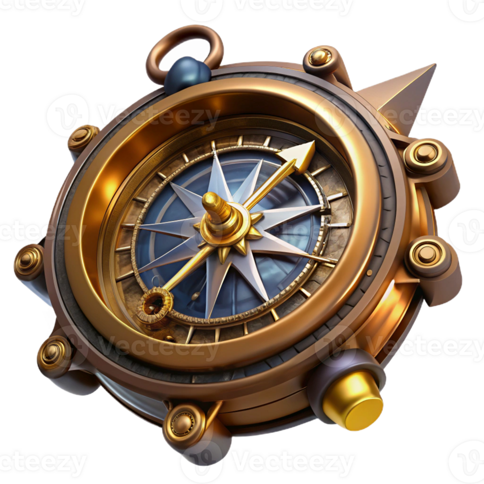 magnificent vintage A close-up of a steampunk compass with intricate gears and glowing needles, highly detailed, dramatic lighting 4K png