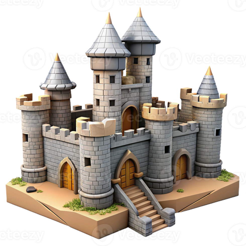 wonderful modern A crumbling medieval castle, stone walls and towers, overcast sky, historical and dramatic style original png