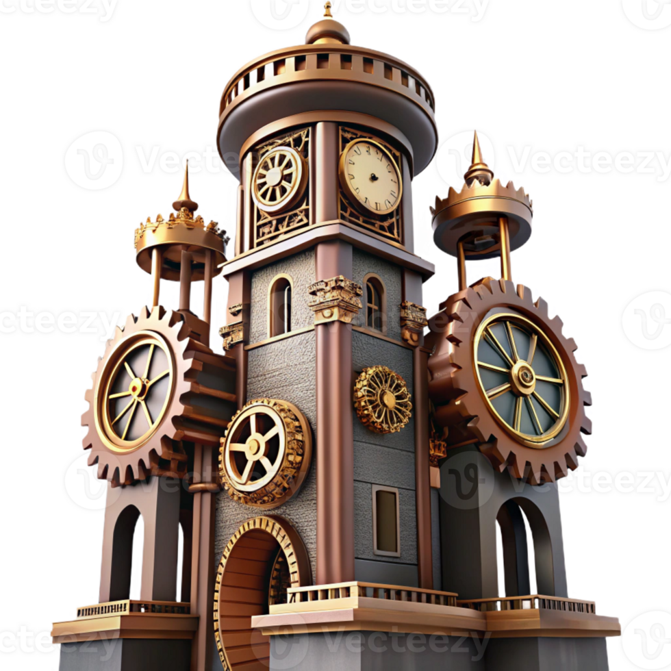 vibrant vintage A towering clock tower, intricate gears visible, steampunk aesthetic, dramatic lighting genuine png