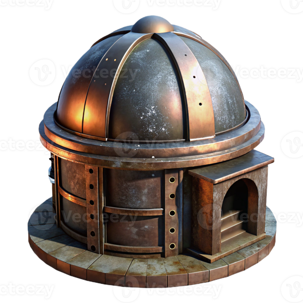 dramatic vintage An abandoned observatory, weathered copper dome, starry night sky, mysterious and scientific style premium png