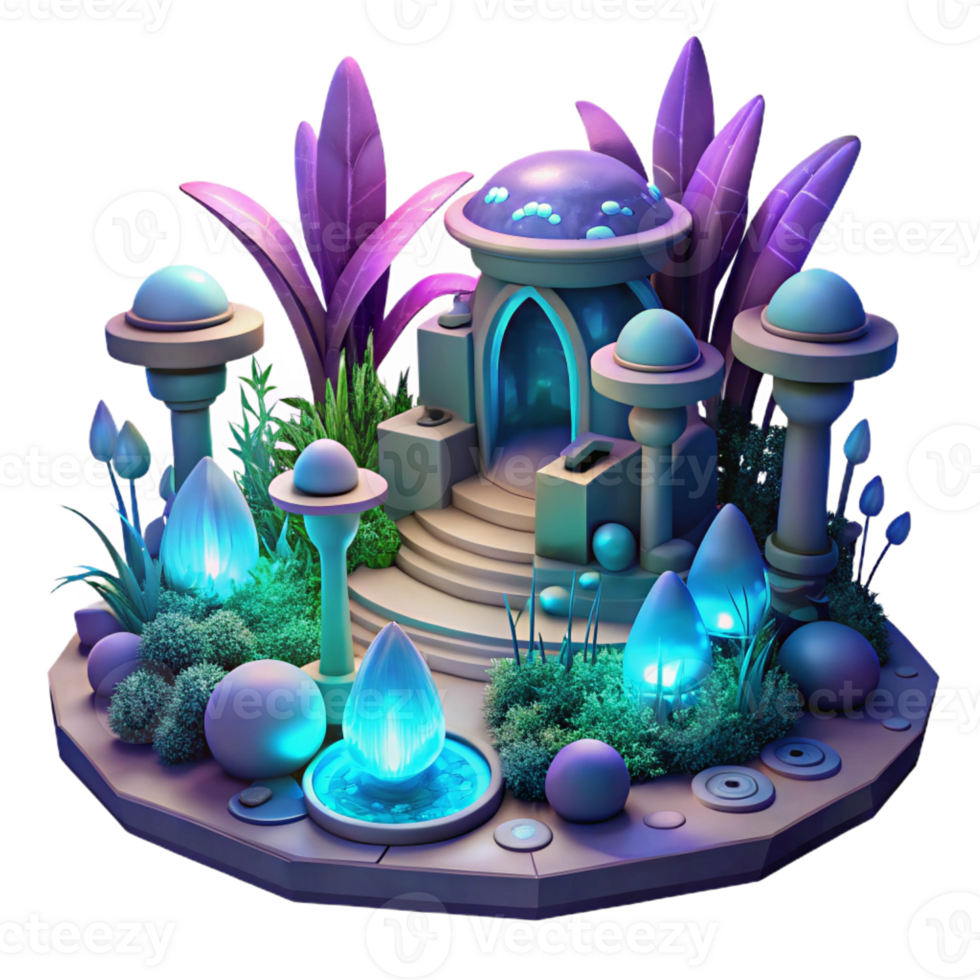 wonderful traditional A futuristic garden filled with bioluminescent plants, magical, glowing lighting, fantasy art style genuine png
