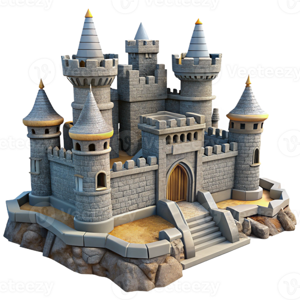 wonderful minimalist A crumbling medieval castle, stone walls and towers, overcast sky, historical and dramatic style genuine png