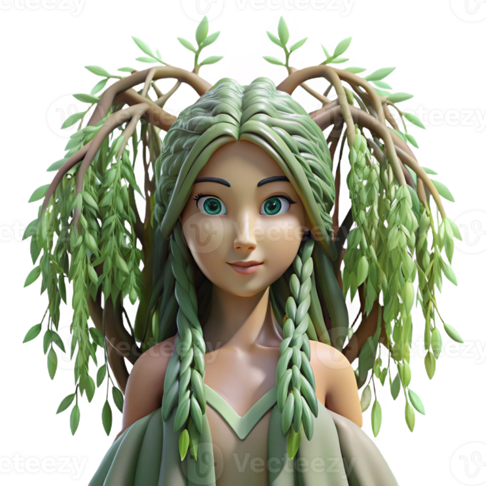 serene creative A beautiful dryad emerging from a willow tree, dappled sunlight, art nouveau style 4K png