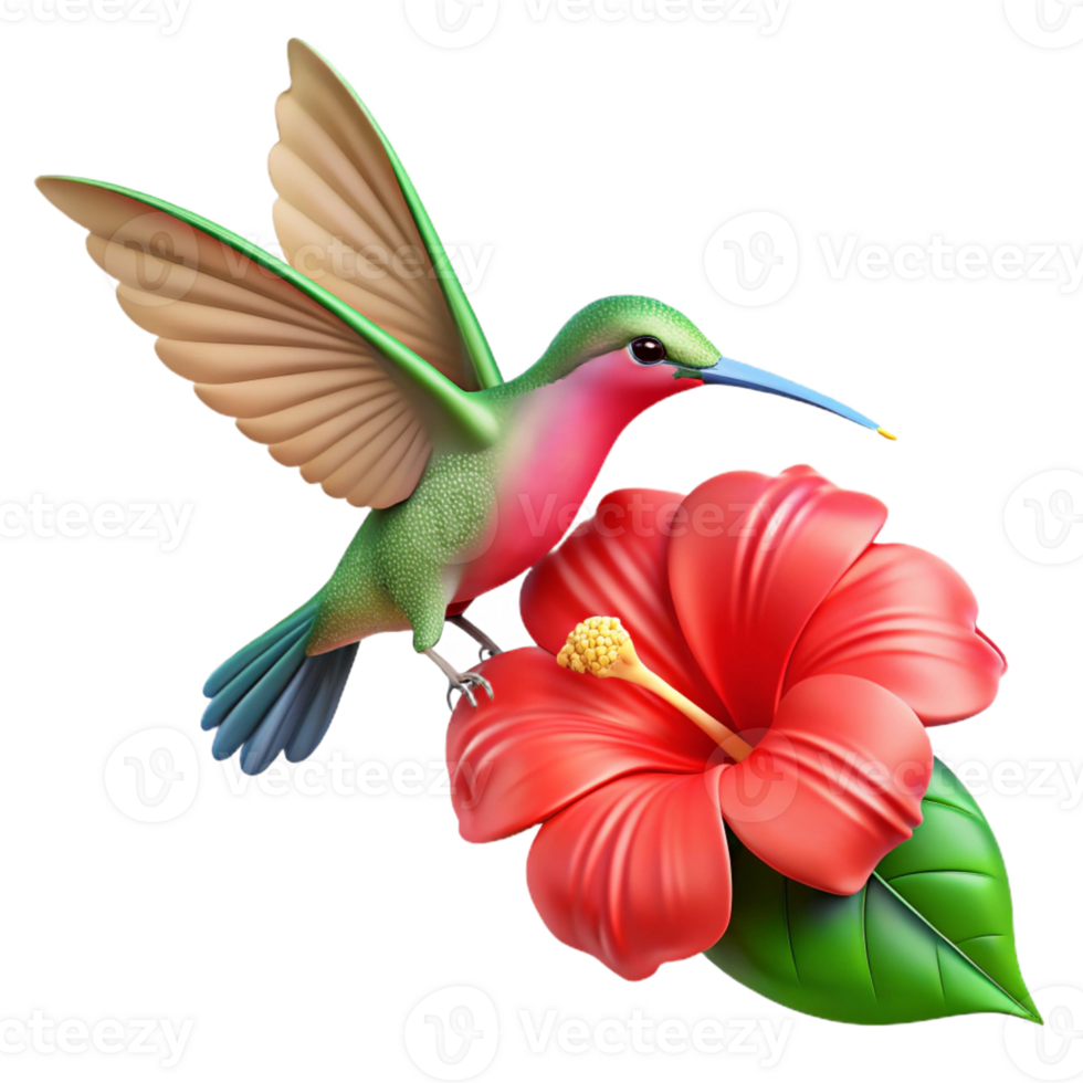 serene minimalist A delicate hummingbird hovering near a bright red hibiscus flower, detailed illustration, soft lighting high resolution png