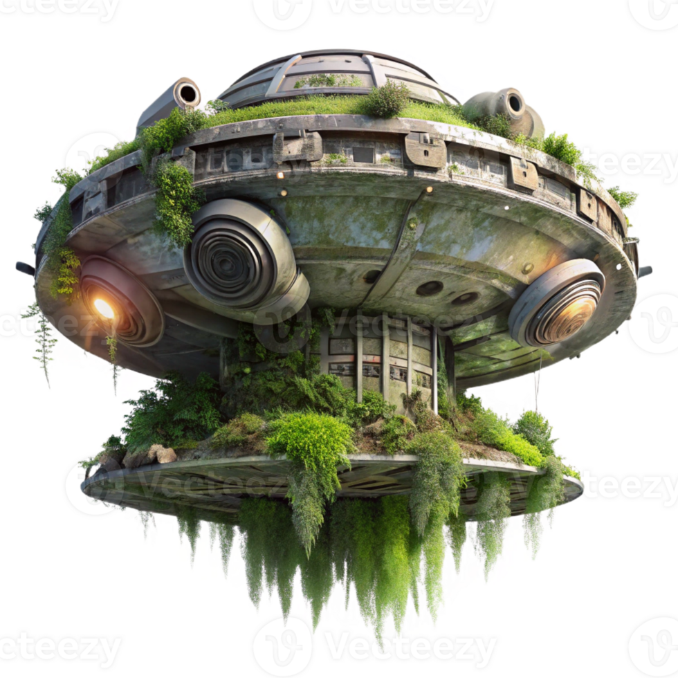 beautiful rustic A colossal, derelict spaceship overgrown with alien vegetation, dim, ethereal lighting, hyperrealistic style 4K png