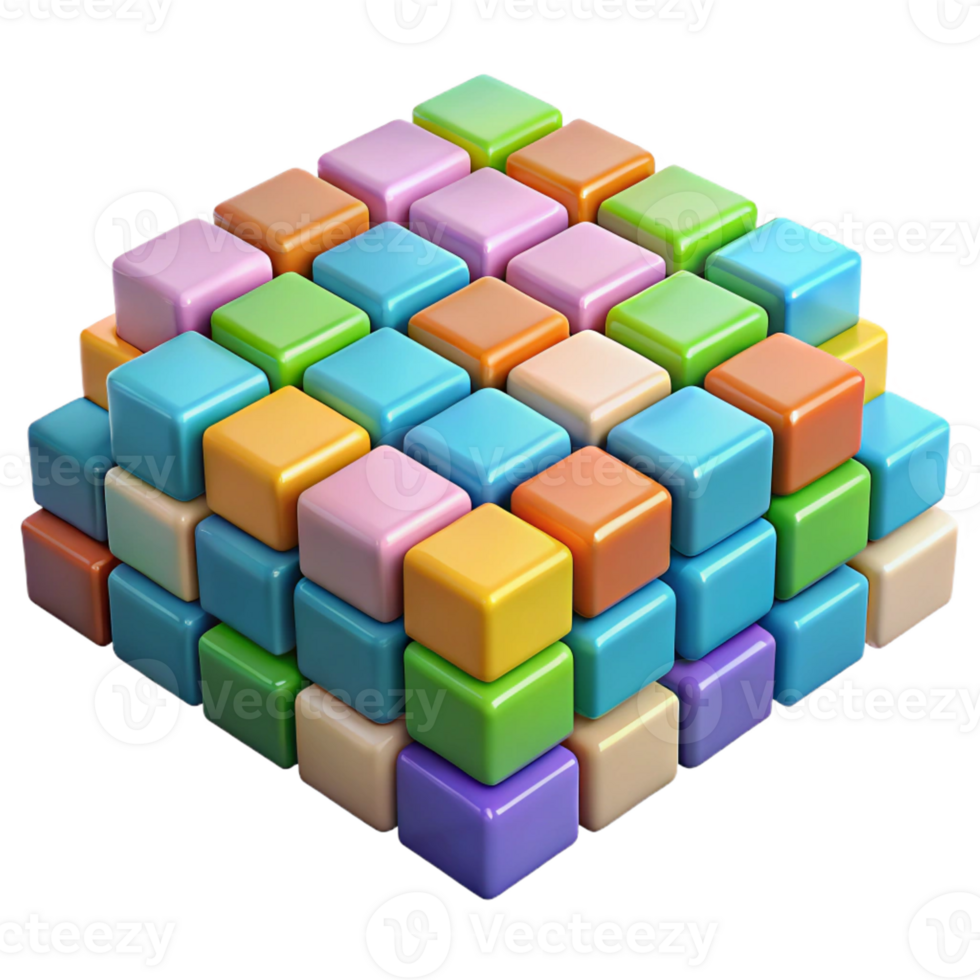 elegant creative A field of pixelated, multi-colored squares arranged in a chaotic, non-repeating pattern, illuminated by a bright, flat light premium png