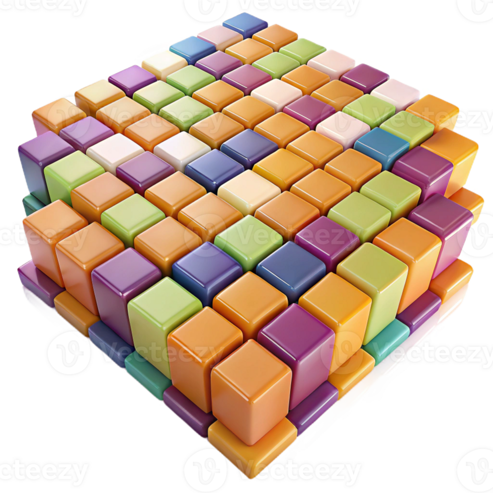wonderful traditional A field of pixelated, multi-colored squares arranged in a chaotic, non-repeating pattern, illuminated by a bright, flat light premium png