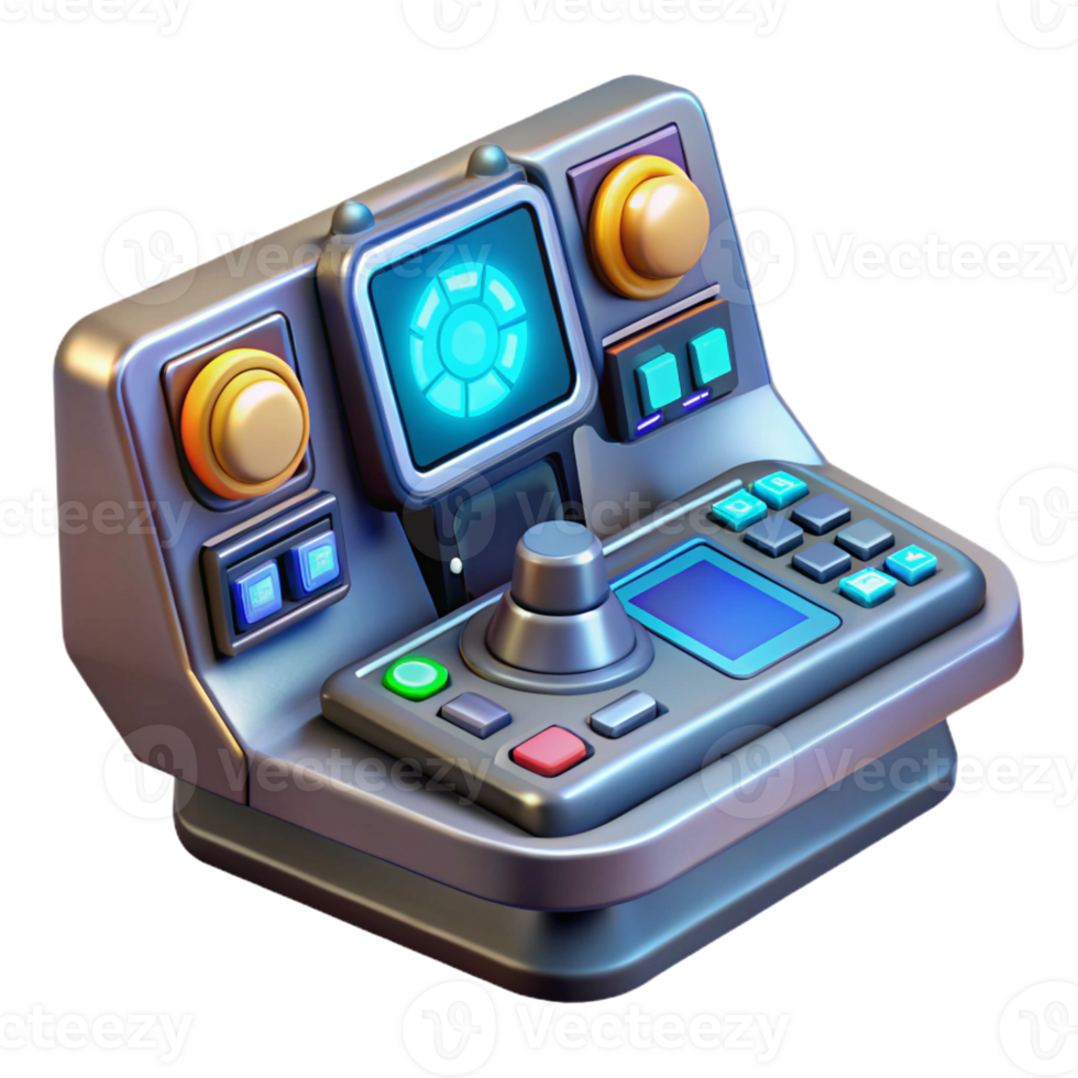 vibrant artistic A futuristic control panel with glowing buttons and displays, complex interface, dim lighting, science fiction illustration style premium png