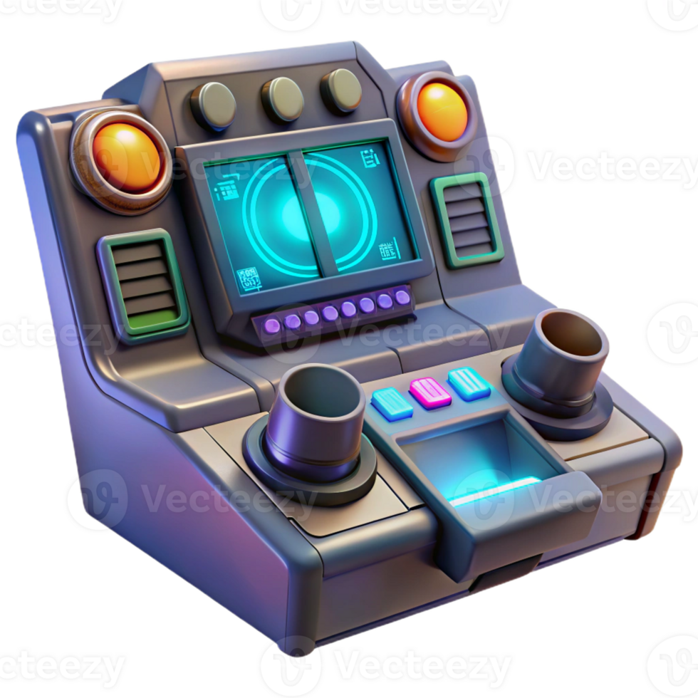 wonderful contemporary A futuristic control panel with glowing buttons and displays, complex interface, dim lighting, science fiction illustration style premium png