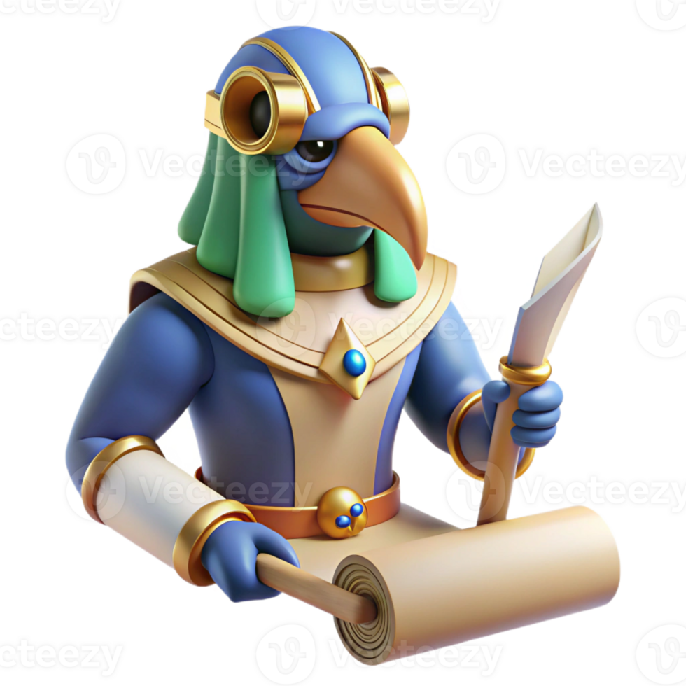 impressive contemporary A wise Thoth, the ibis-headed god of writing, recording events on a papyrus scroll, detailed hieroglyphic style 4K png
