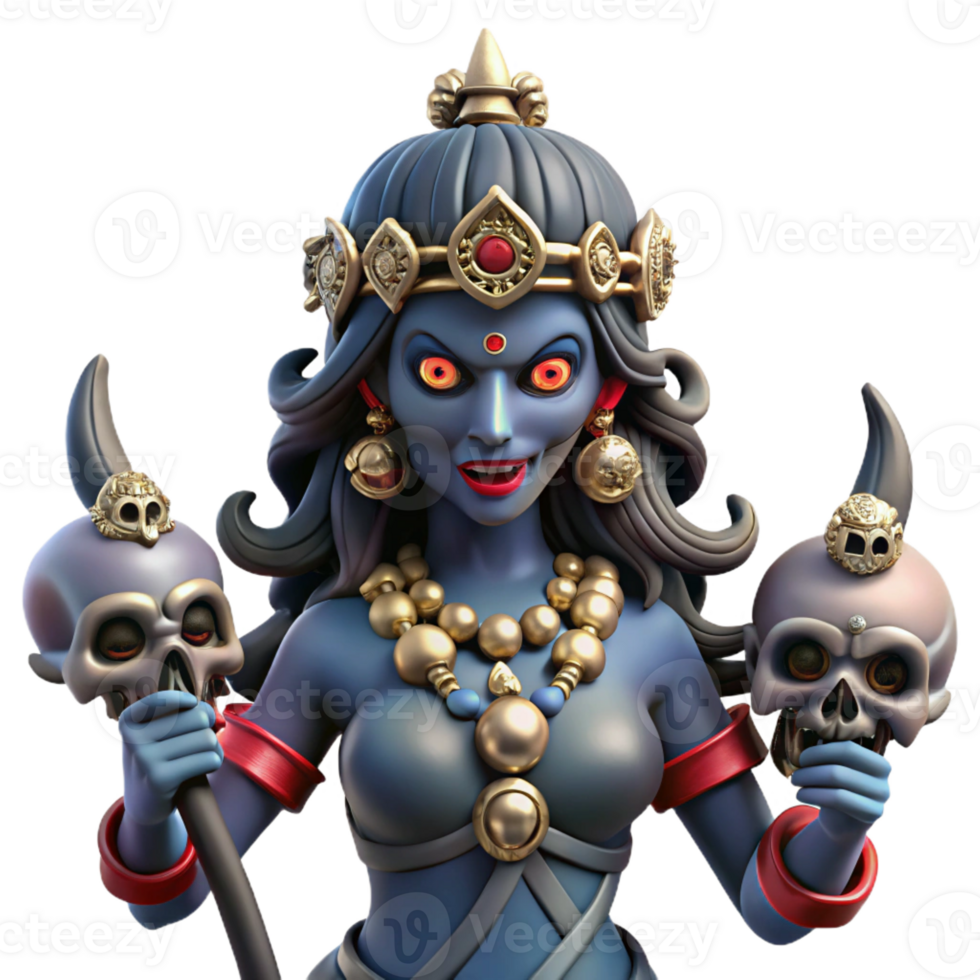 beautiful classic A fierce Kali, the Hindu goddess of destruction, adorned with skulls and wielding a sword, dark and intense style detailed png