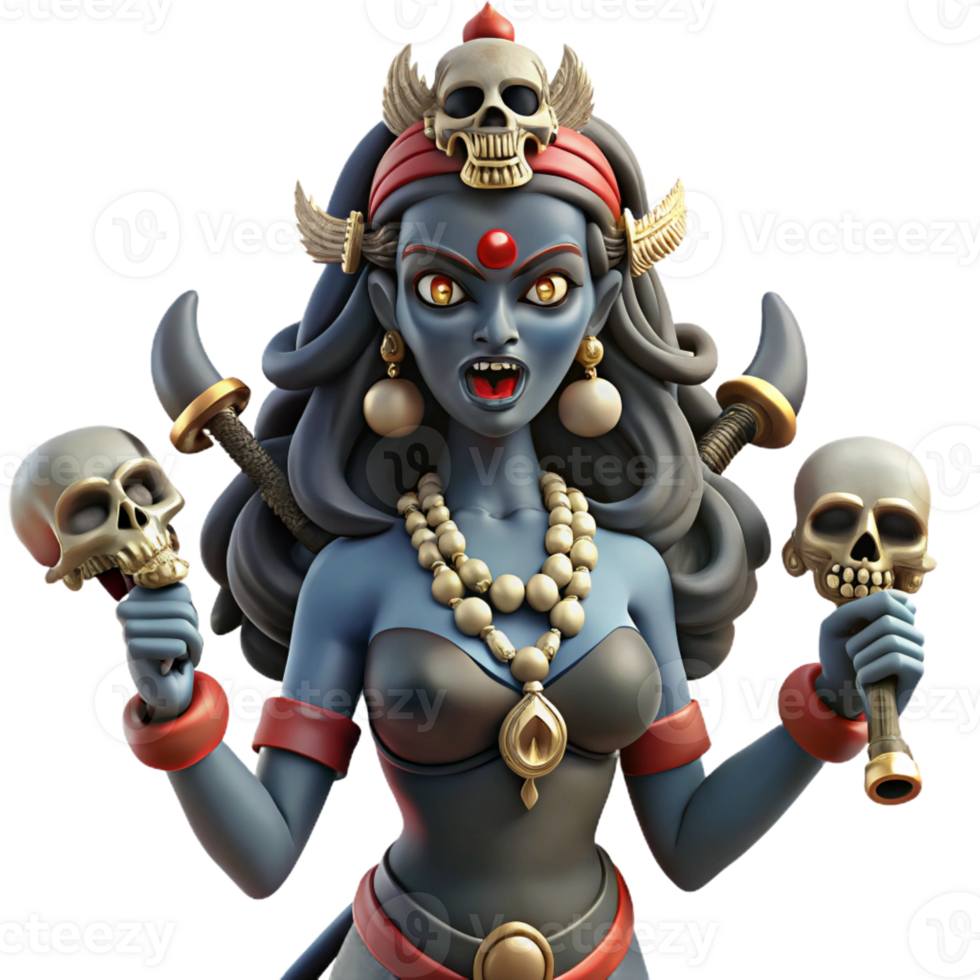 wonderful abstract A fierce Kali, the Hindu goddess of destruction, adorned with skulls and wielding a sword, dark and intense style authentic png