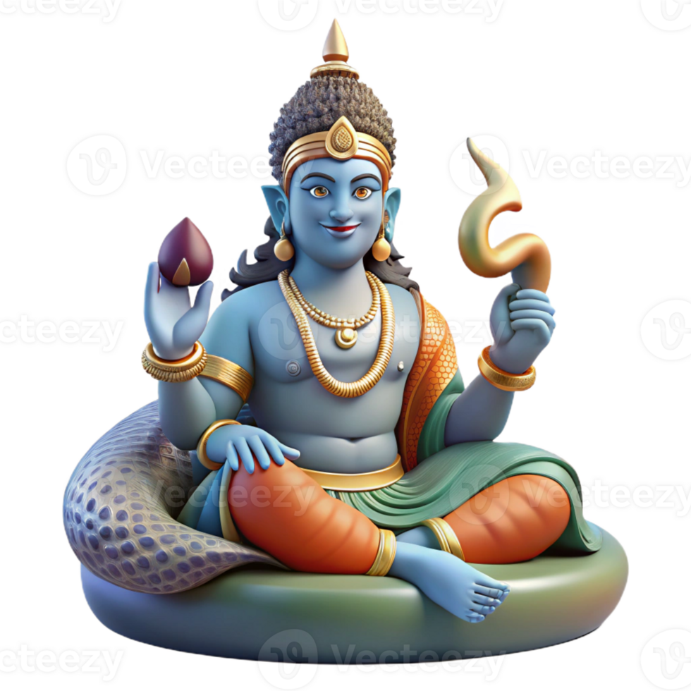 impressive creative A powerful Vishnu, the preserver god, reclining on the cosmic serpent Shesha, intricate Hindu art style premium png