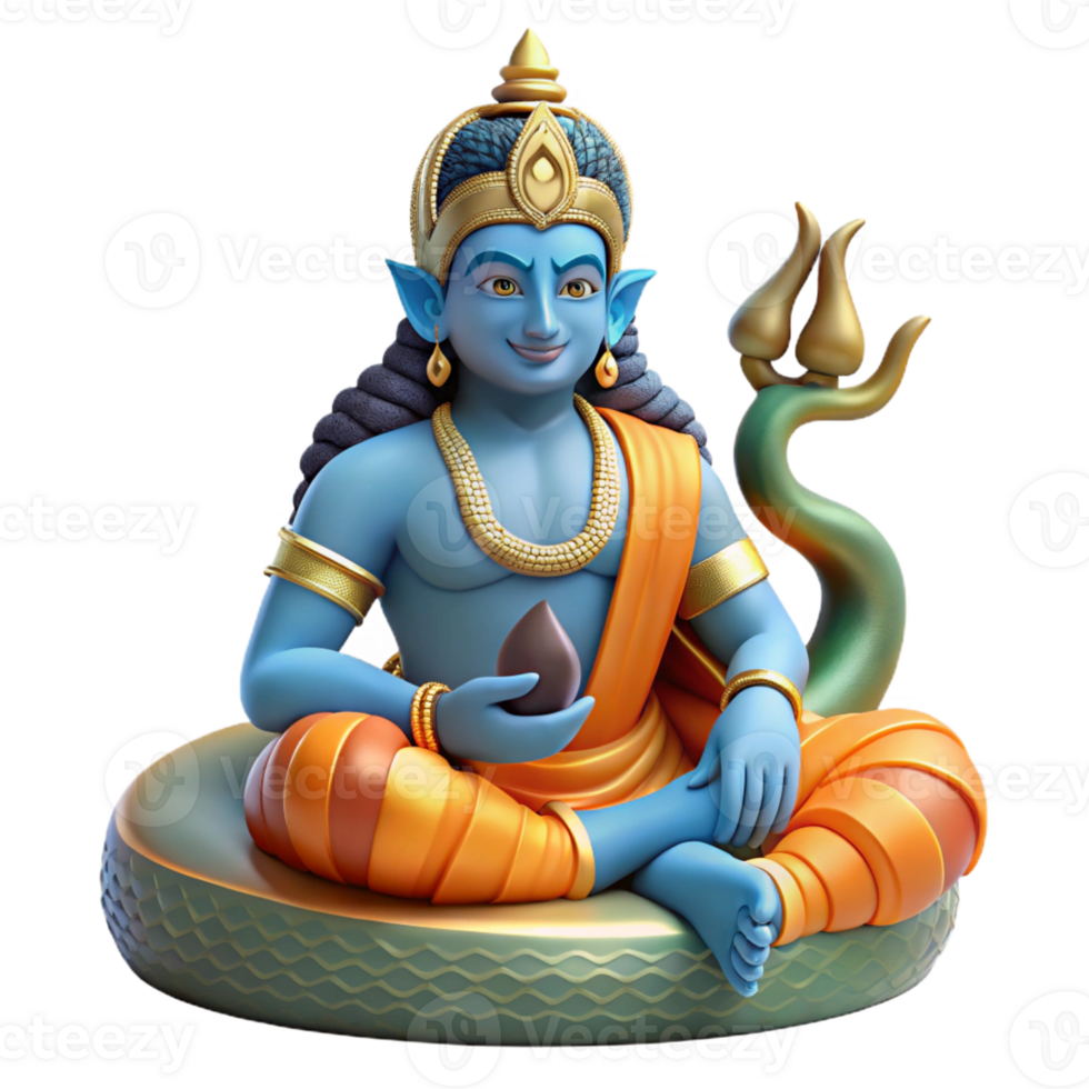 elegant vintage A powerful Vishnu, the preserver god, reclining on the cosmic serpent Shesha, intricate Hindu art style genuine png