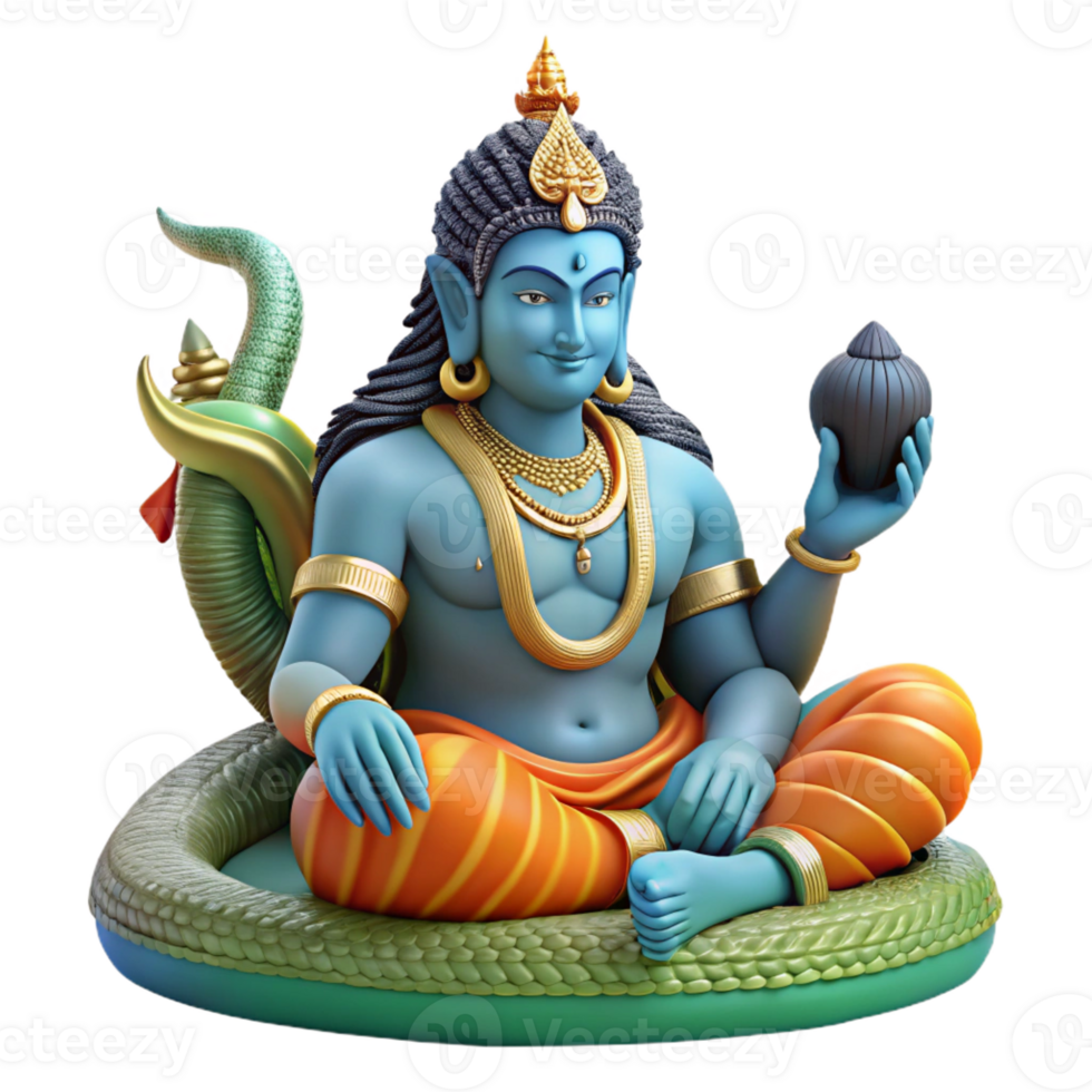 beautiful traditional A powerful Vishnu, the preserver god, reclining on the cosmic serpent Shesha, intricate Hindu art style professional png