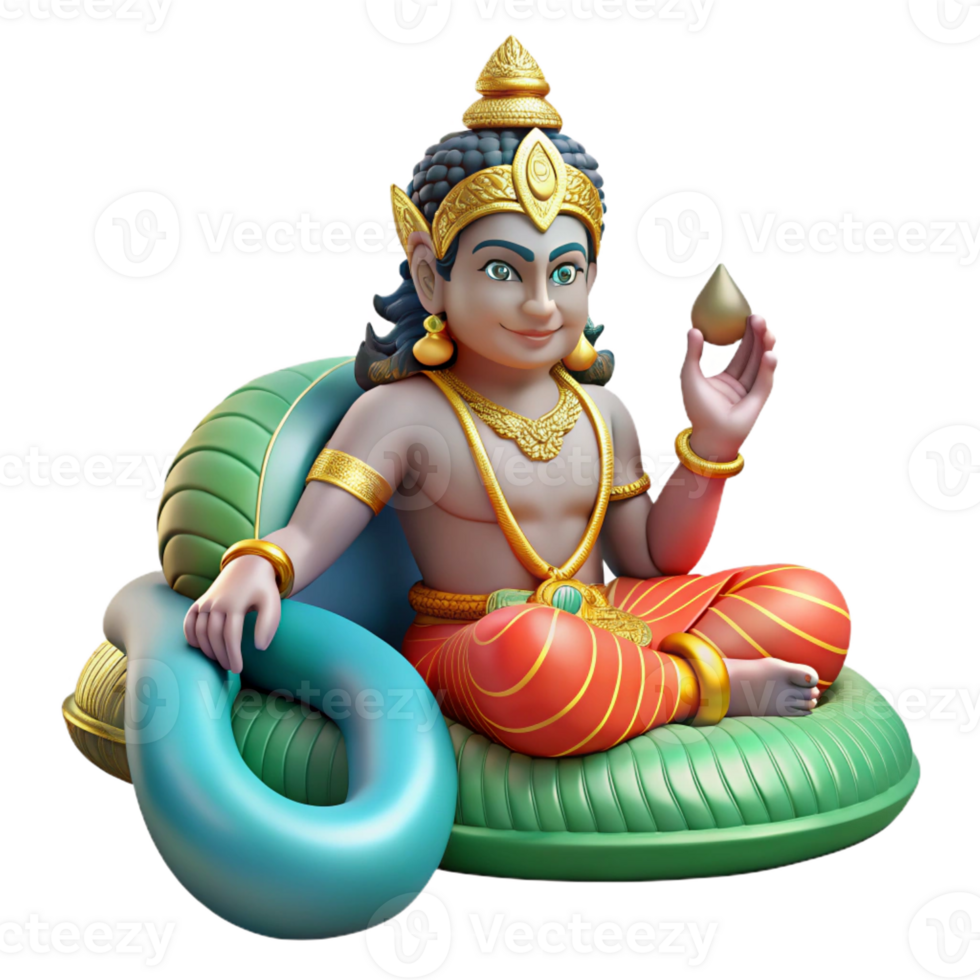 vibrant contemporary A powerful Vishnu, the preserver god, reclining on the cosmic serpent Shesha, intricate Hindu art style high resolution png