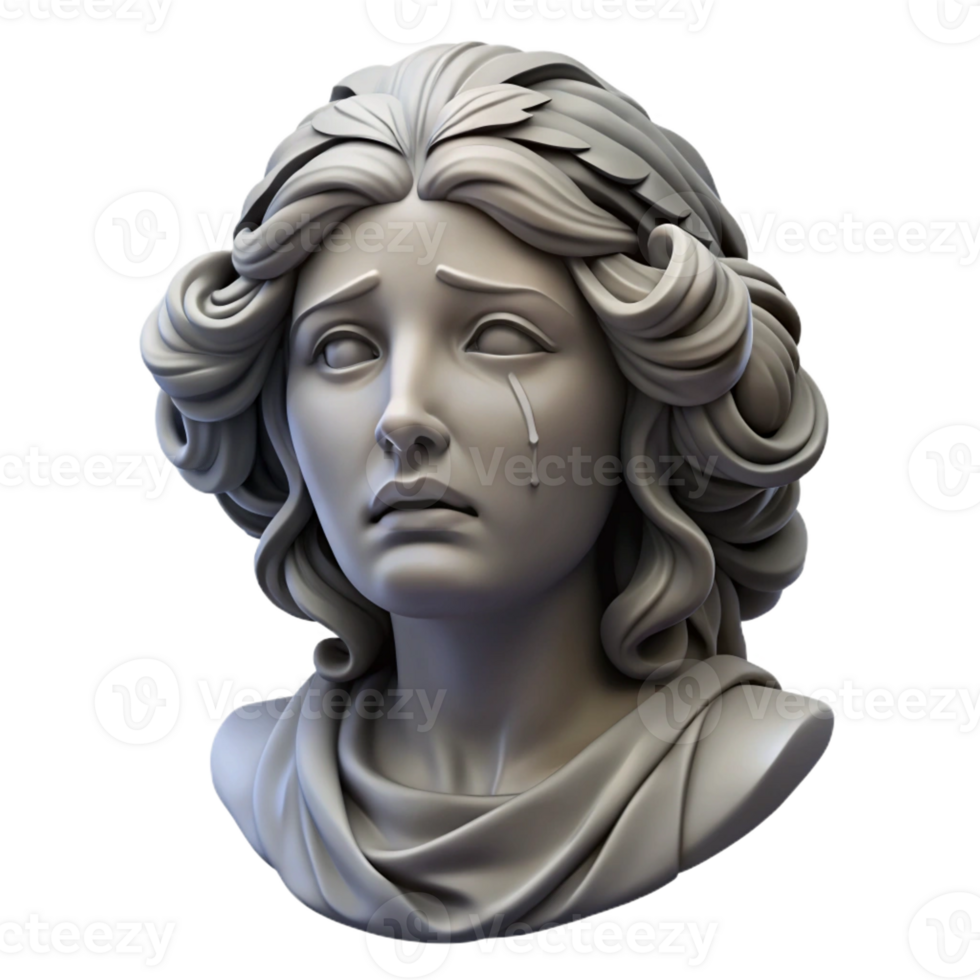 beautiful contemporary A weeping Niobe transformed into stone, grayscale, classical sculpture style professional png