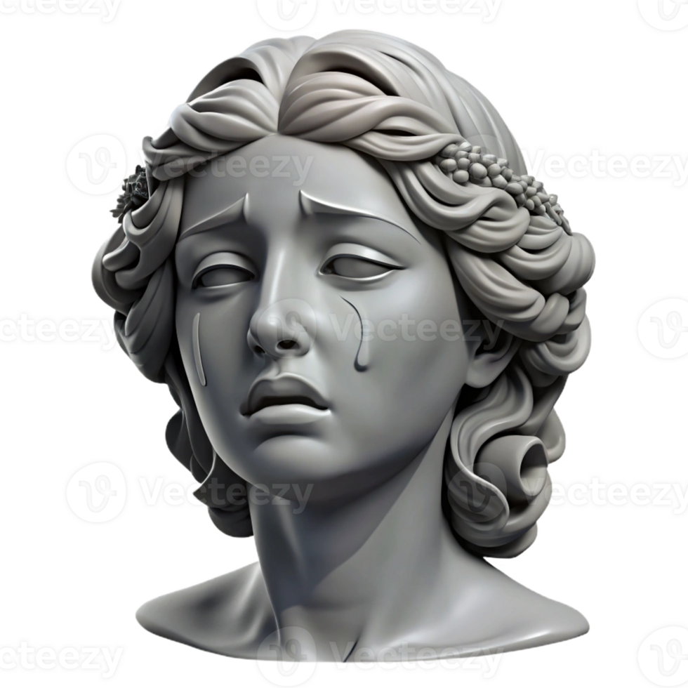 serene abstract A weeping Niobe transformed into stone, grayscale, classical sculpture style premium png