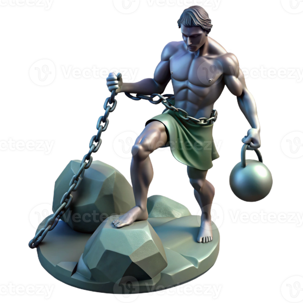 extraordinary minimalist A defiant Prometheus chained to a rock, dramatic chiaroscuro lighting, Romantic painting style high quality png