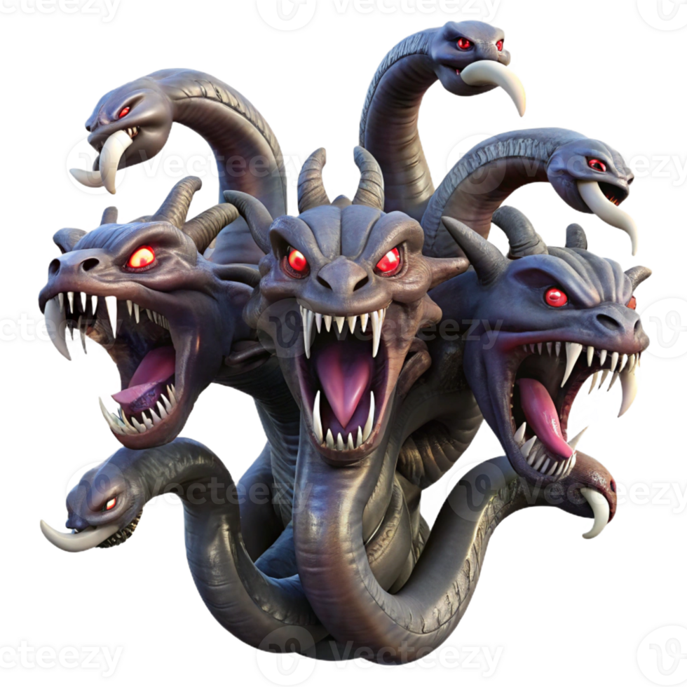 vibrant classic A monstrous Hydra with multiple heads, dark and ominous lighting, gritty realism original png