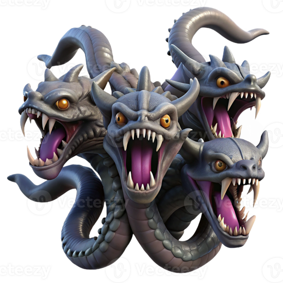 serene minimalist A monstrous Hydra with multiple heads, dark and ominous lighting, gritty realism premium png