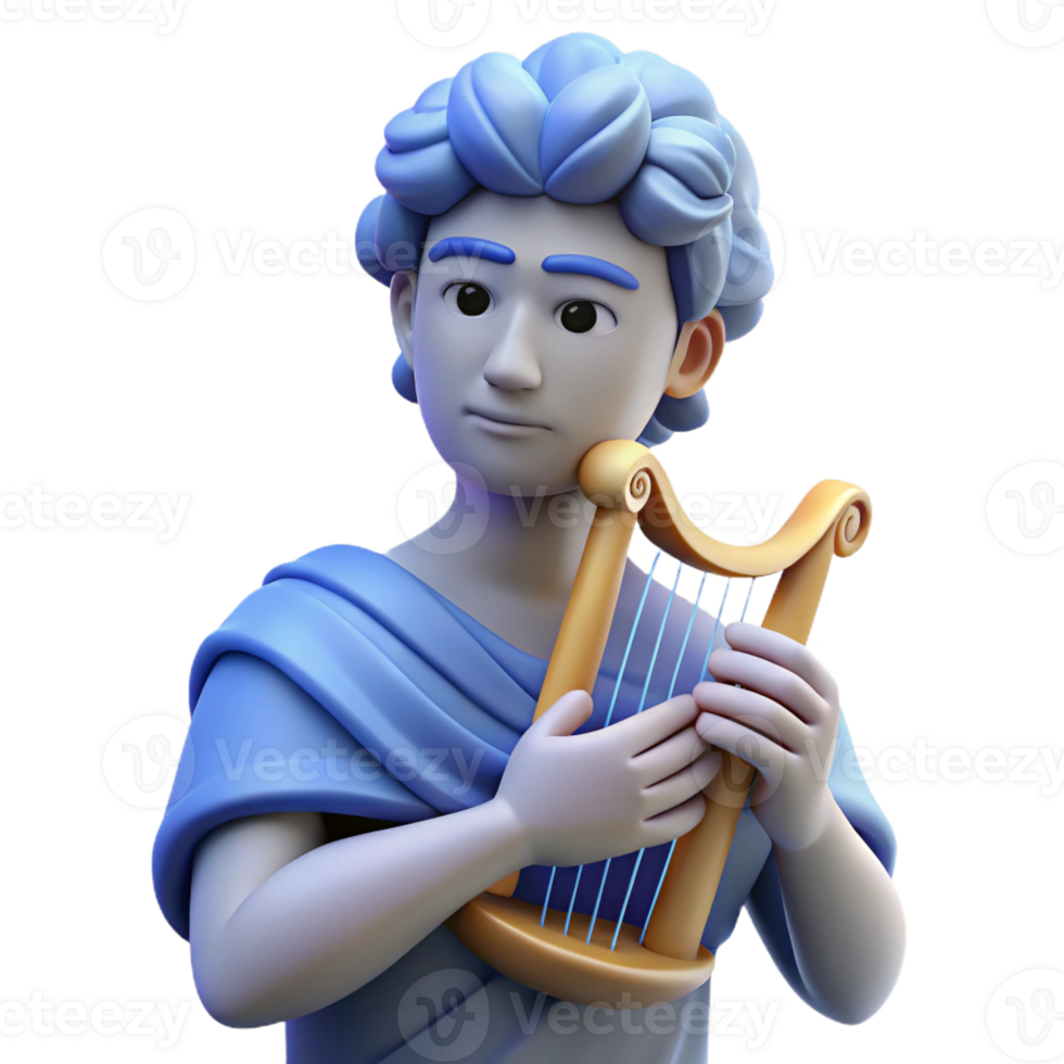 extraordinary classic A grieving Orpheus playing his lyre for Eurydice, somber blue and gray color palette, symbolist painting style professional png