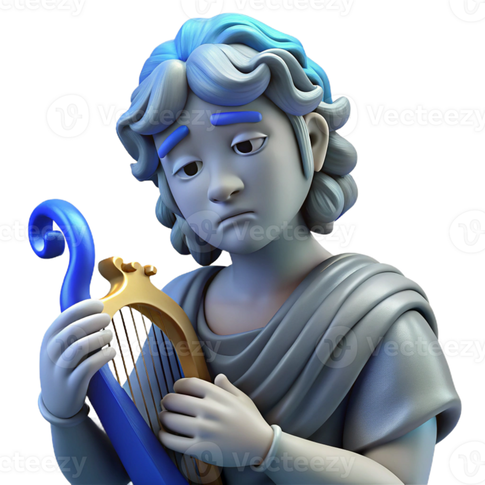 magnificent rustic A grieving Orpheus playing his lyre for Eurydice, somber blue and gray color palette, symbolist painting style exclusive png