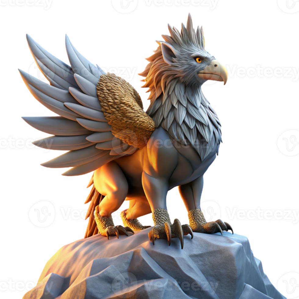 wonderful abstract A majestic griffin perched on a mountain peak, dramatic backlighting, fantasy art style original png