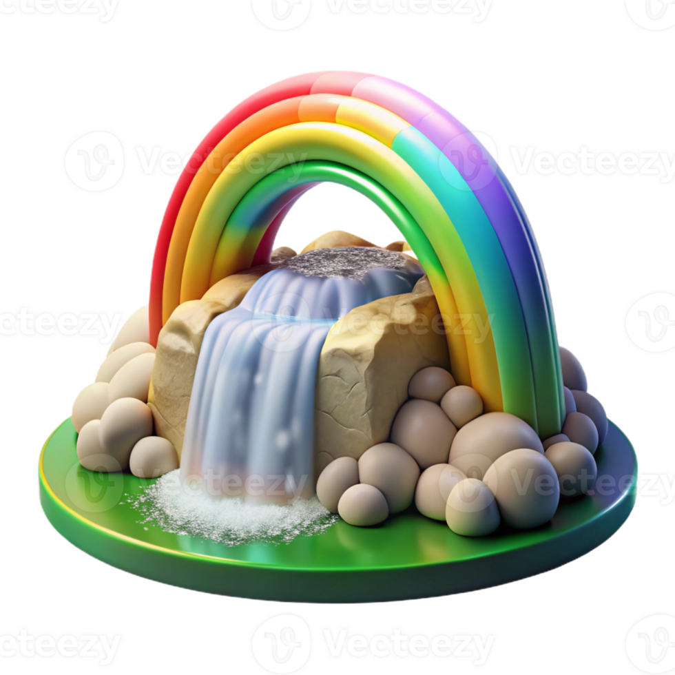 vibrant artistic A vibrant rainbow arcing over a misty waterfall, illuminated by the bright sunlight after a rain shower, in a romantic, painterly style authentic png