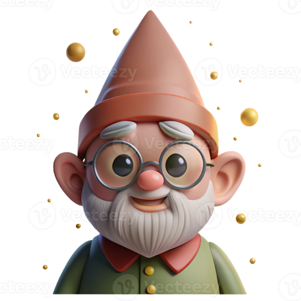 stunning modern A whimsical portrait of a smiling gnome with oversized glasses, surrounded by fireflies, soft lighting, storybook illustration style genuine png