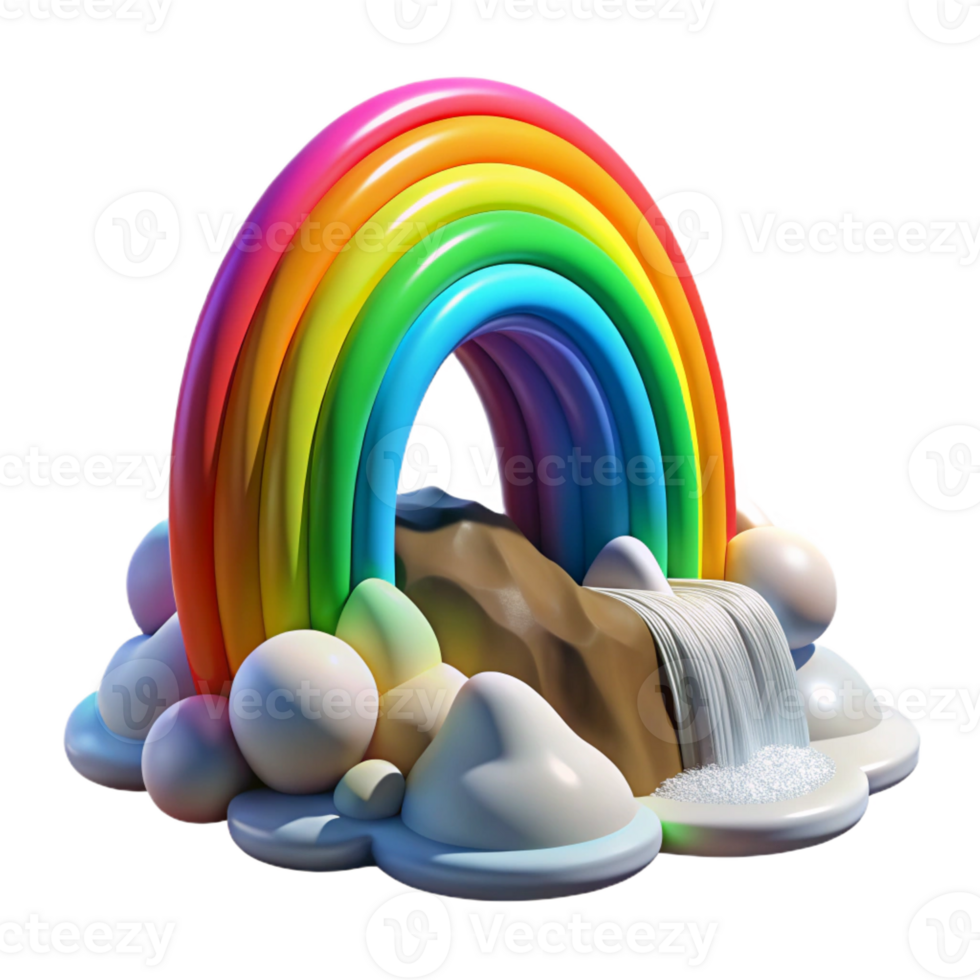 wonderful contemporary A vibrant rainbow arcing over a misty waterfall, illuminated by the bright sunlight after a rain shower, in a romantic, painterly style premium png