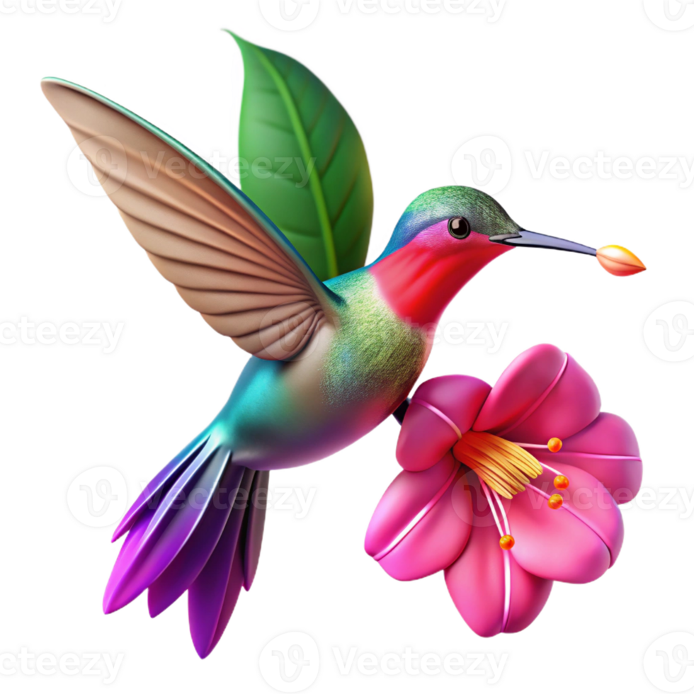 wonderful abstract A hummingbird hovering near a vibrant fuchsia flower, illuminated by dappled sunlight, in a hyperrealistic style with motion blur genuine png