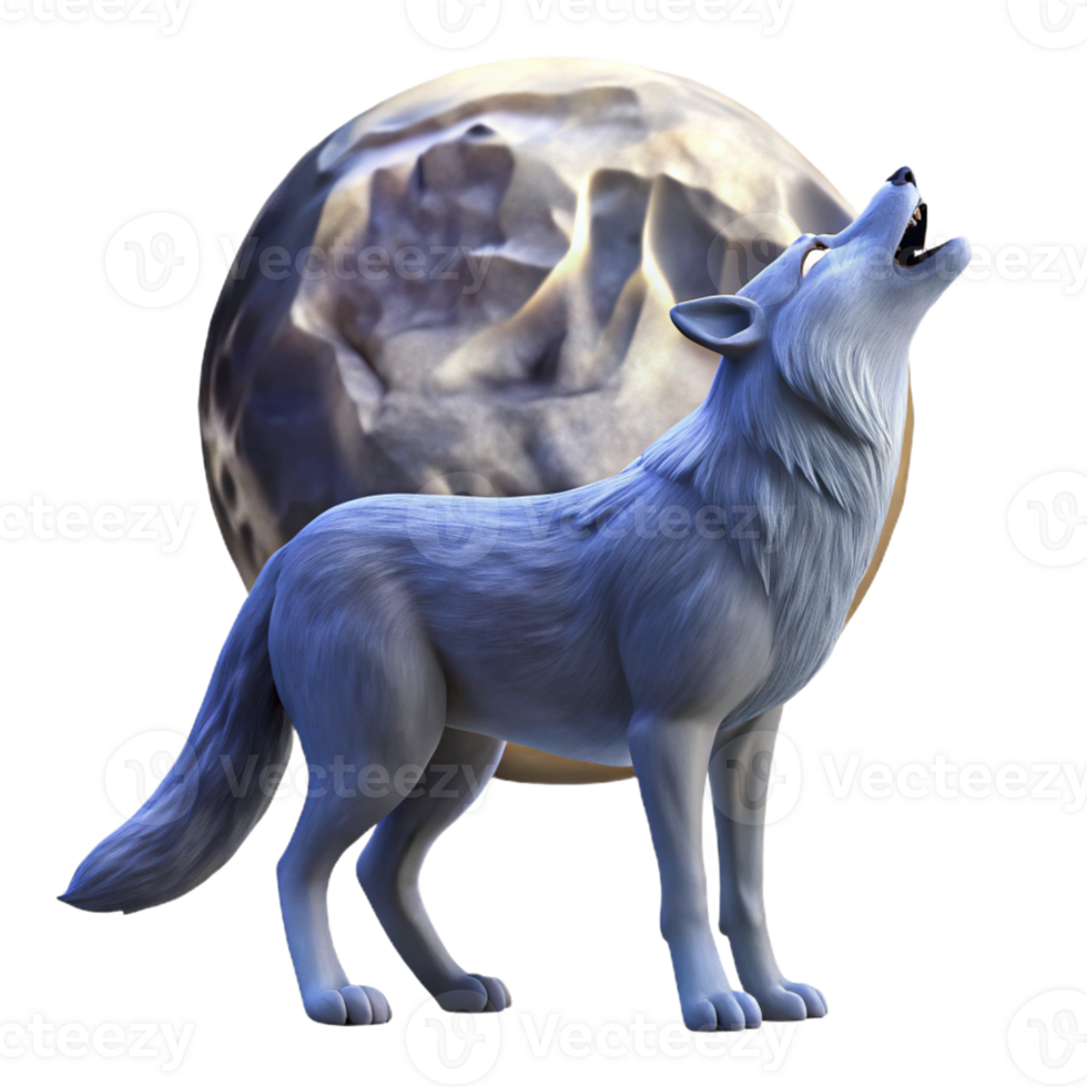 impressive artistic A lone wolf howling at a full moon in a snowy mountain landscape, lit by the bright moonlight, in a realistic wildlife photography style 4K png