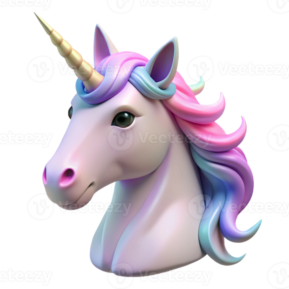 vibrant minimalist Portrait of a mystical unicorn with iridescent horn, soft pastel lighting, dreamlike style 4K png