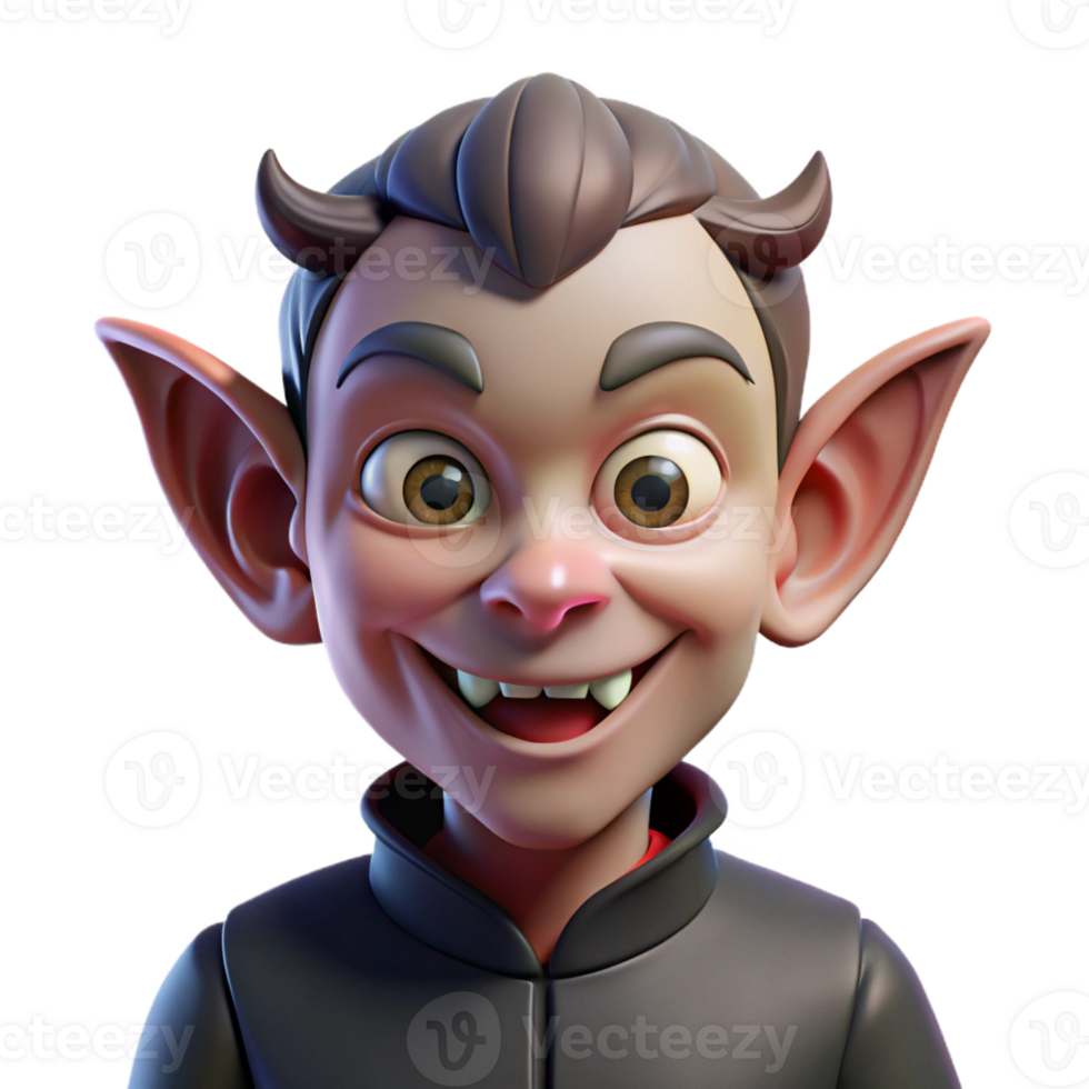 impressive modern Portrait of a mischievous imp with pointed ears and a devilish grin, dark lighting, fantasy art style exclusive png