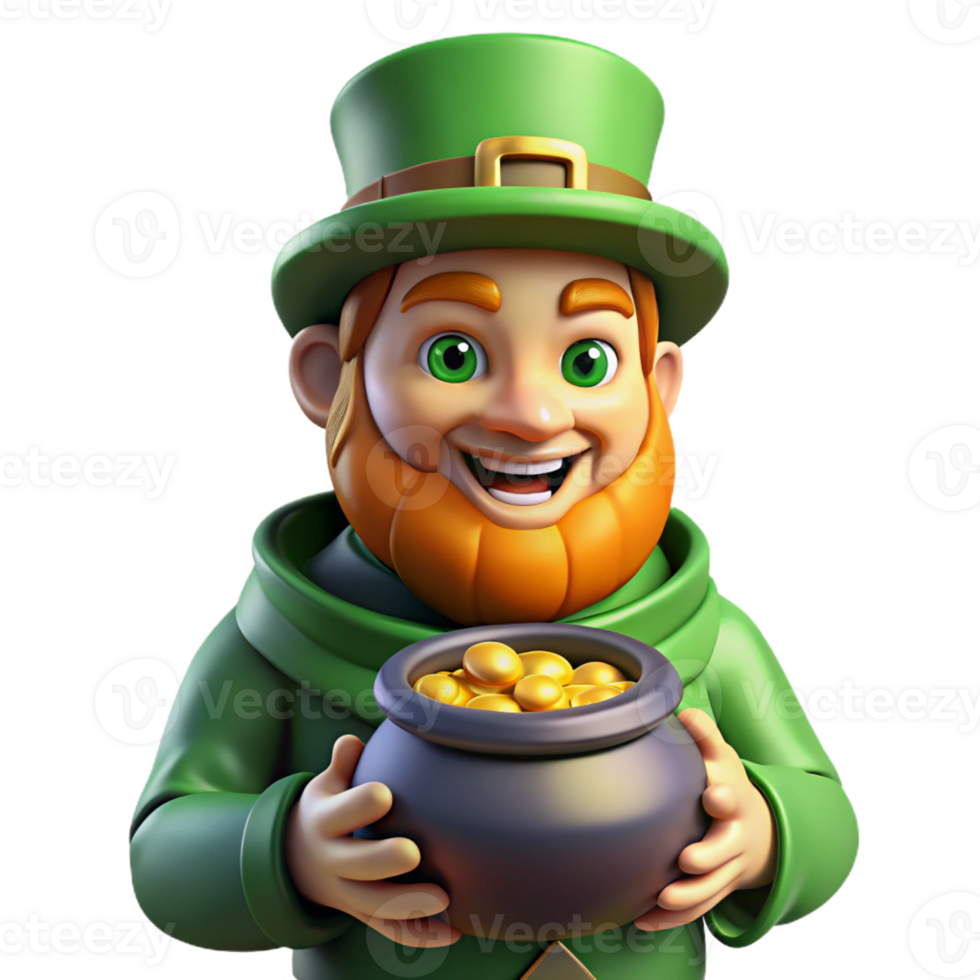 beautiful abstract A portrait of a mischievous leprechaun with a pot of gold, soft magical lighting, fantasy art style genuine png