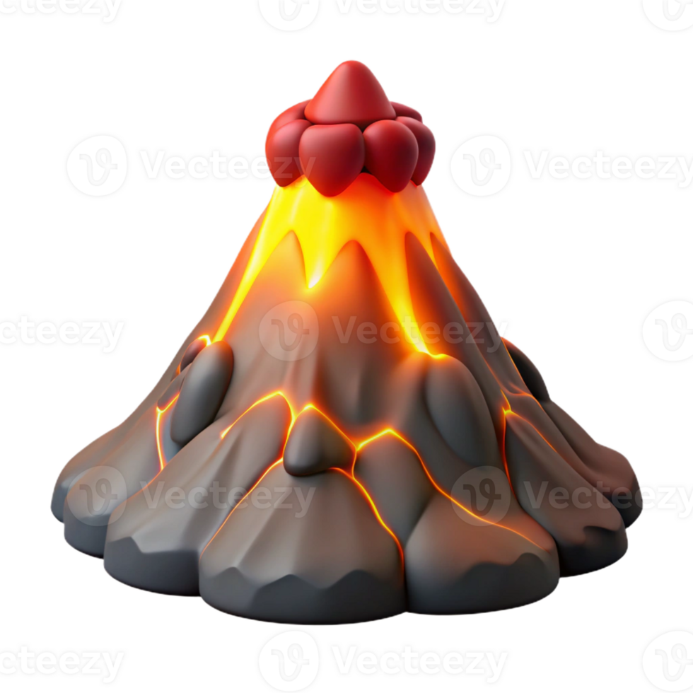vibrant creative A volcanic eruption at night, fiery orange and red hues, dramatic, photorealistic genuine png