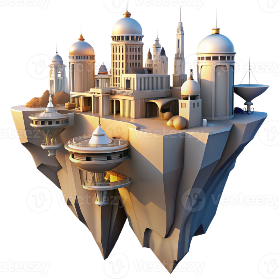 dramatic modern A futuristic cityscape built into the side of a cliff face, flying vehicles zipping between buildings, art nouveau style, golden hour lighting high quality png