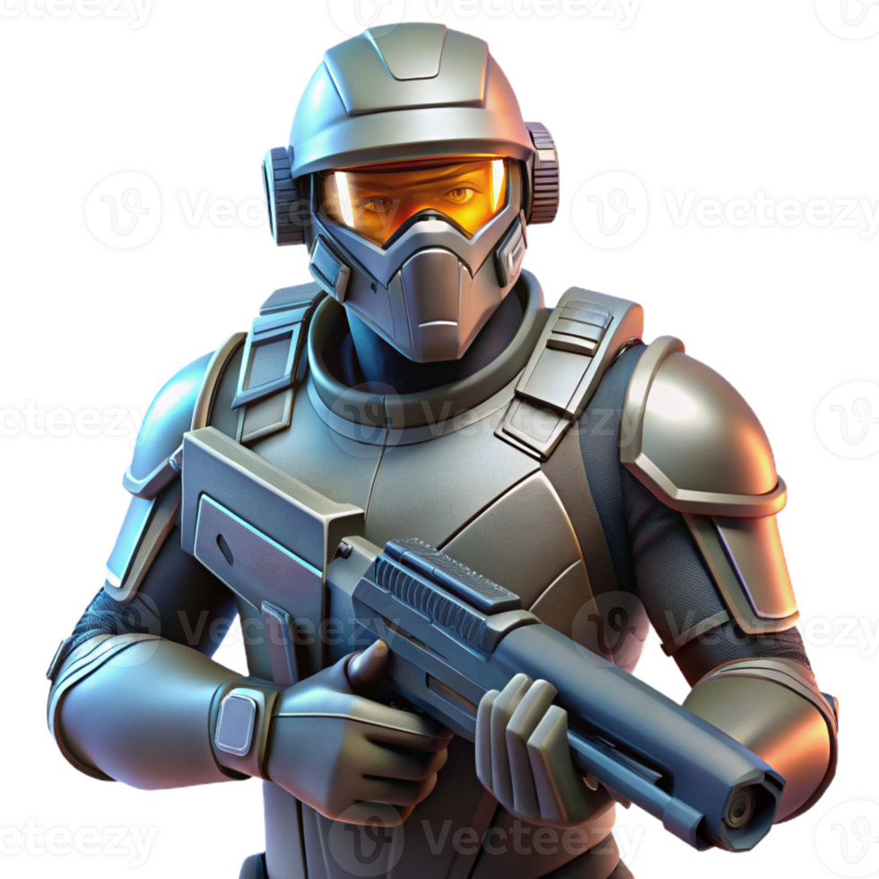 dramatic minimalist A futuristic soldier holding a plasma rifle, his visor reflecting a battlefield scene, gritty realism style, low-key lighting premium png