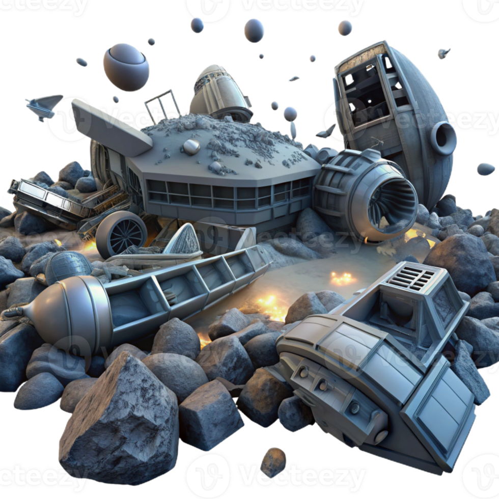 elegant vintage A spaceship graveyard filled with decaying vessels, debris floating in zero gravity, dark sci-fi style, dim lighting 4K png