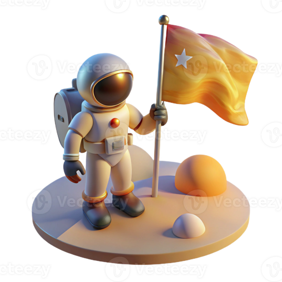 impressive modern A lone astronaut planting a flag on a newly discovered planet, the planet's twin suns setting in the background, exploration sci-fi style, golden hour lighting genuine png