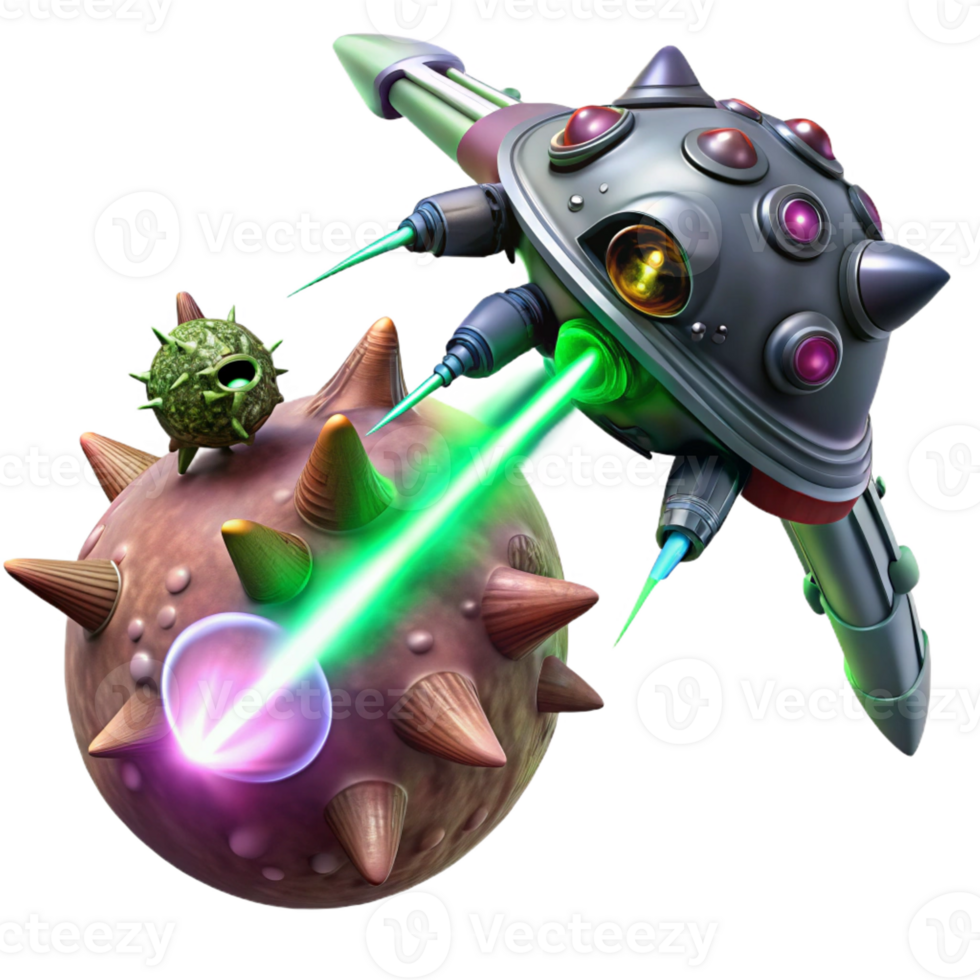 impressive contemporary A spaceship battling a giant space creature, lasers and energy blasts filling the void of space, space opera style, dynamic lighting premium png