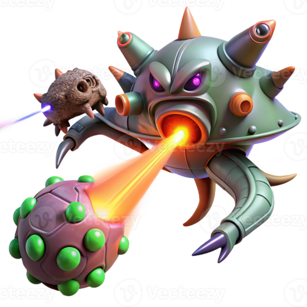 serene artistic A spaceship battling a giant space creature, lasers and energy blasts filling the void of space, space opera style, dynamic lighting high quality png