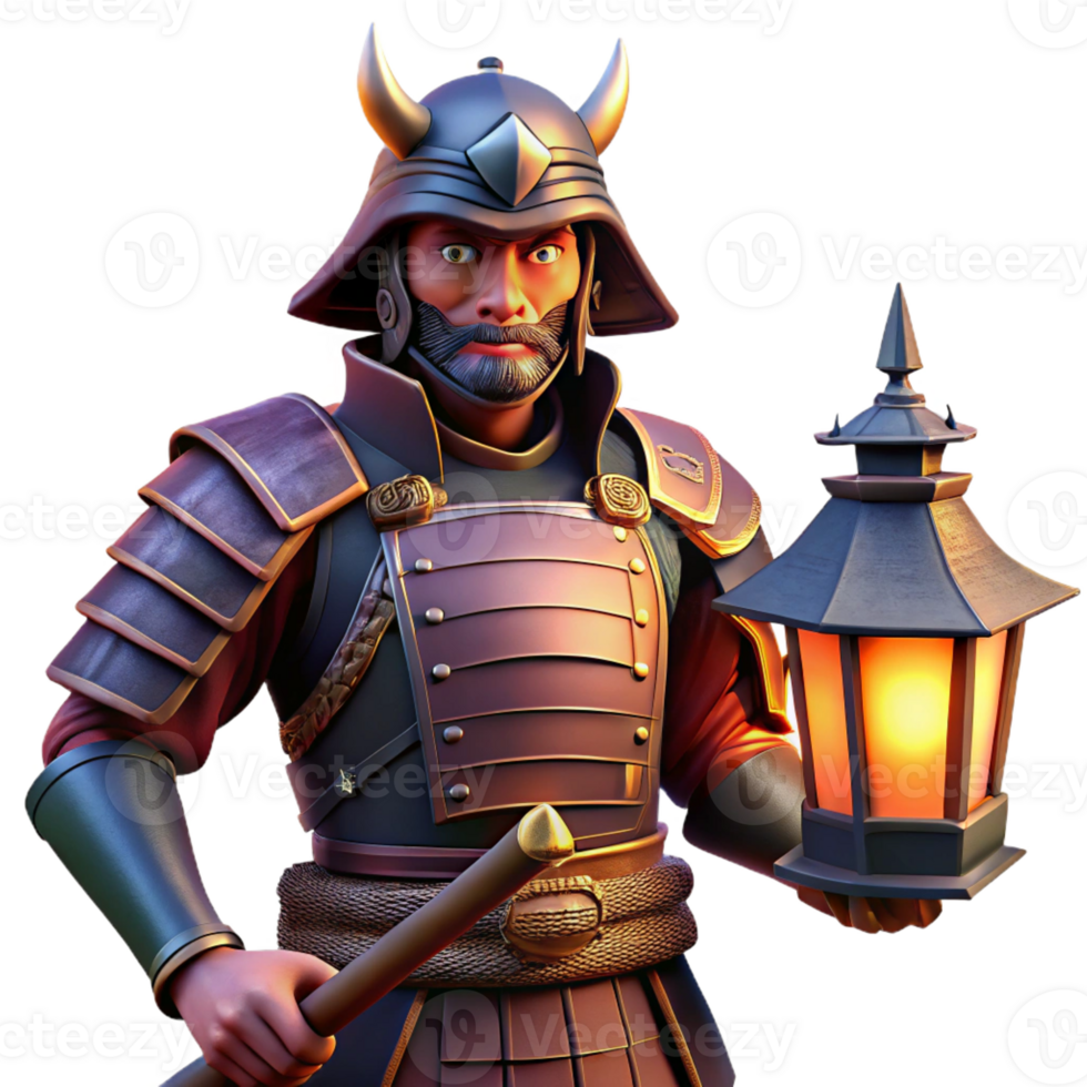 extraordinary modern Portrait of a Stoic Samurai Warrior in Ornat high quality png