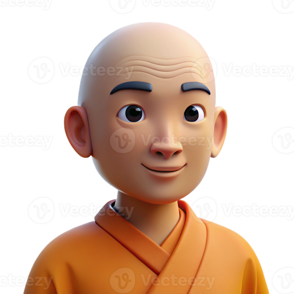 beautiful artistic Portrait of a Serene Monk with a Shaved Hea authentic png