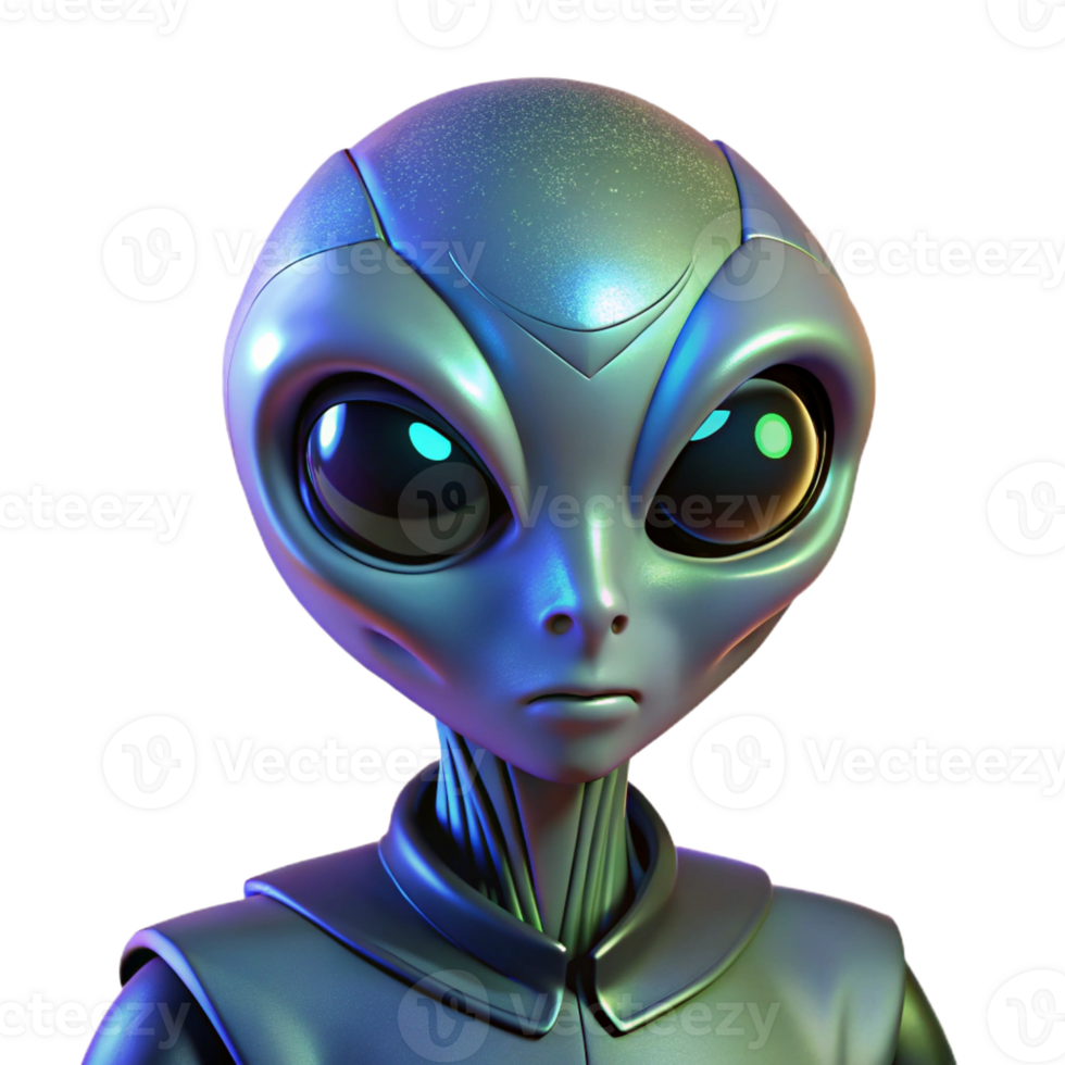 beautiful abstract Portrait of a Curious Alien with Large Bla authentic png