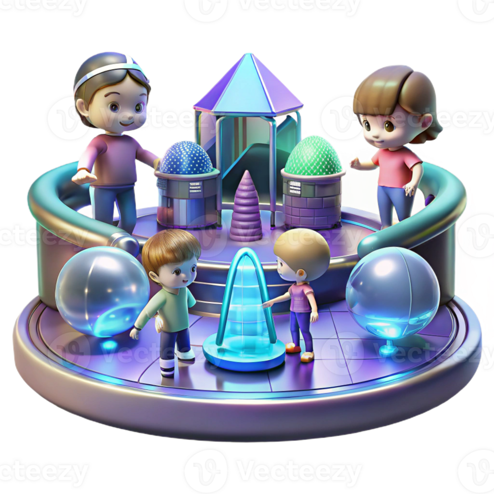 elegant classic A Group of Children Playing in a Futuristic 4K png