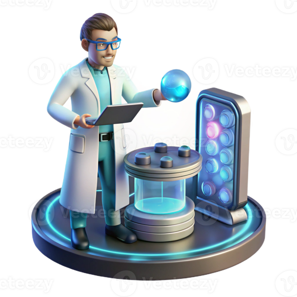 stunning vintage A Scientist Working on a Complex Holograph authentic png